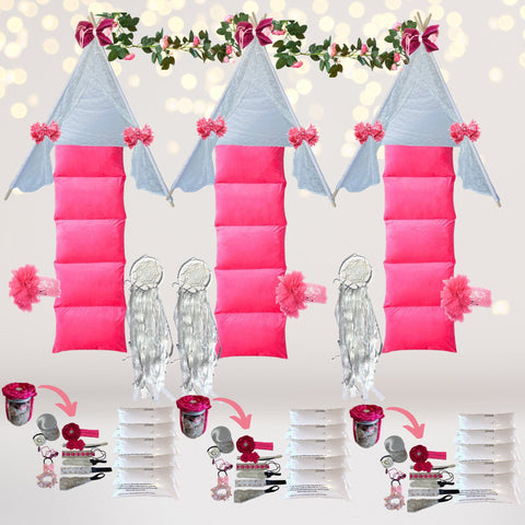 Pink and White Boho theme sleepover party supplies kit