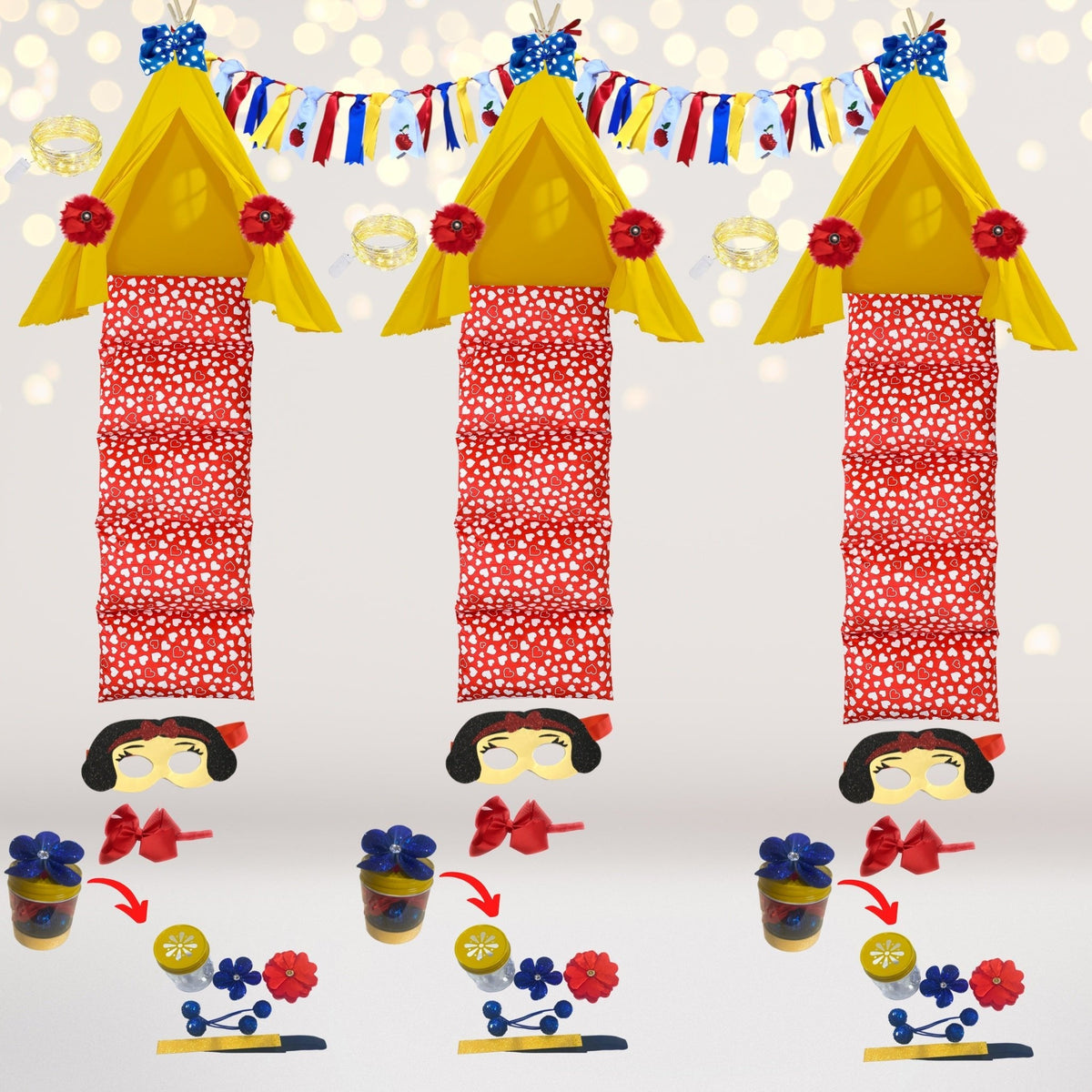Apple Princess Tee Pee Tent Slumber Party Set, Princess Glamping Party Kit