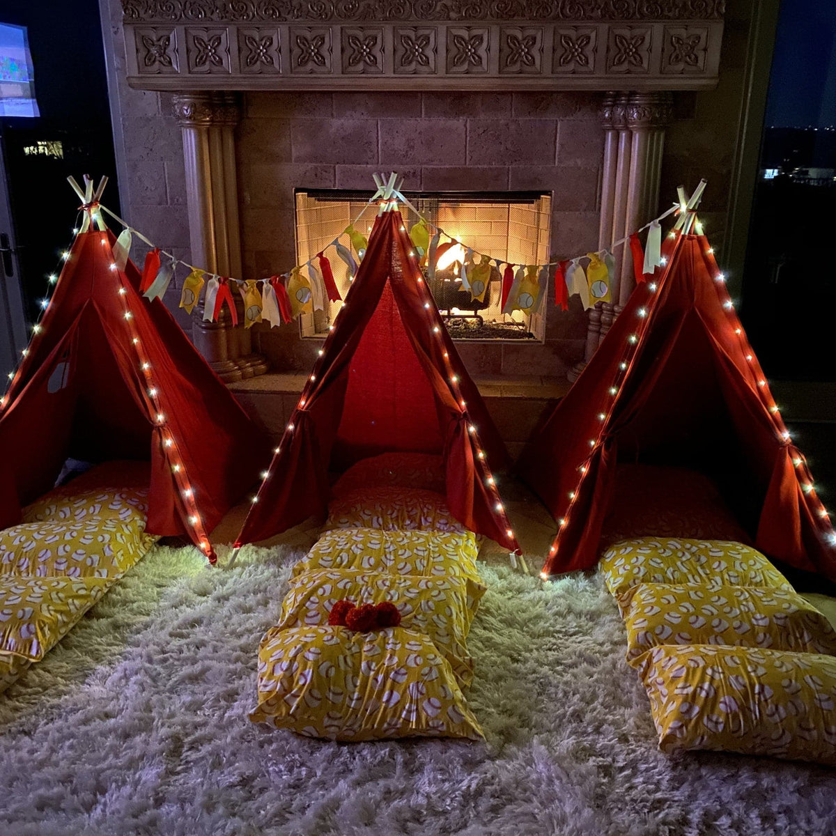 Baseball and Softball Teepee Tent Sleepover Party Kit, Baseball tee pee tent Slumber Party Glamping Set
