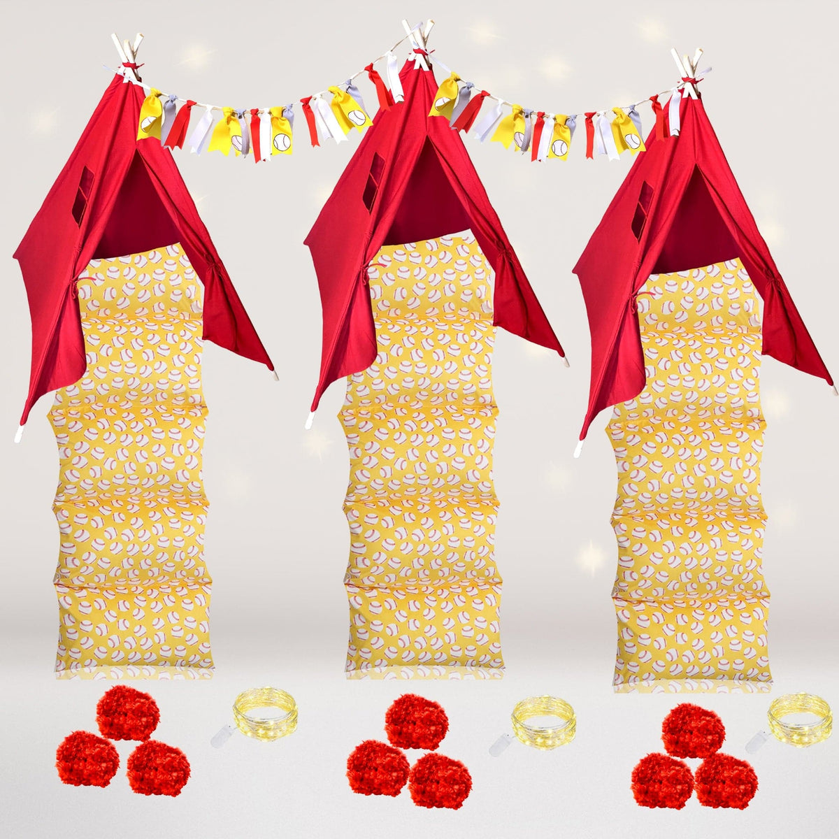 Baseball and Softball Teepee Tent Sleepover Party Kit, Baseball tee pee tent Slumber Party Glamping Set