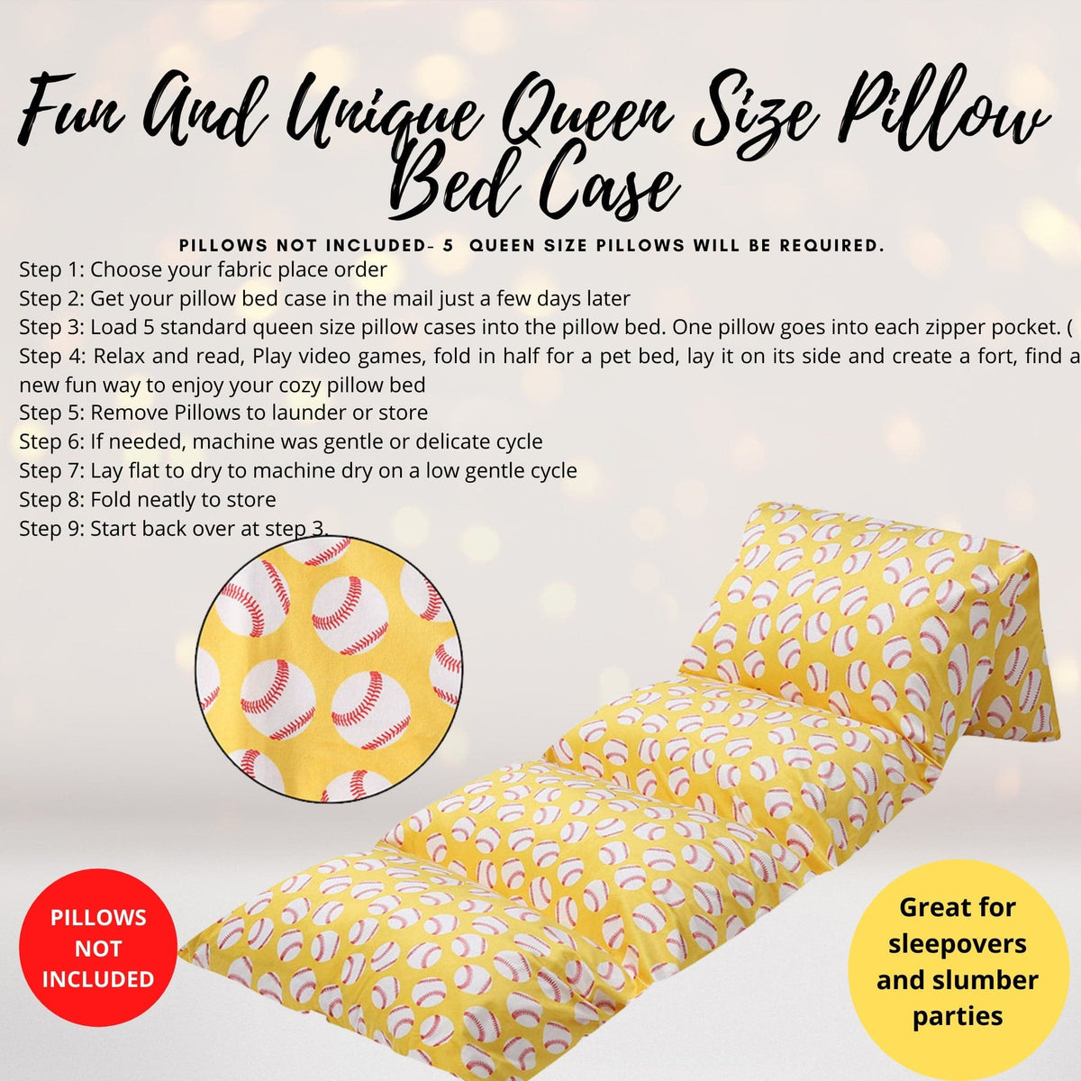 Baseball Pillow Bed, Softball Pillow Bed Case, Baseball Gift, Softball Gift