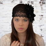 Black Crochet Lace Headband on model