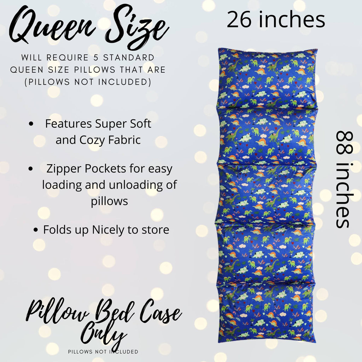Blue or Orange Dinosaur Print Pillow Bed Slipcover, Floor Lounger Slipcover, Gift for Dinosaur Lovers