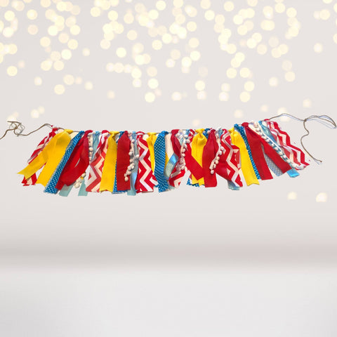 Circus Themed Ribbon Banner, High Chair Banner, Red turquoise and white