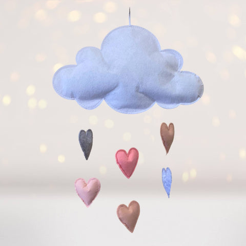 Cloud and Hearts Wall Hanging or Mobile