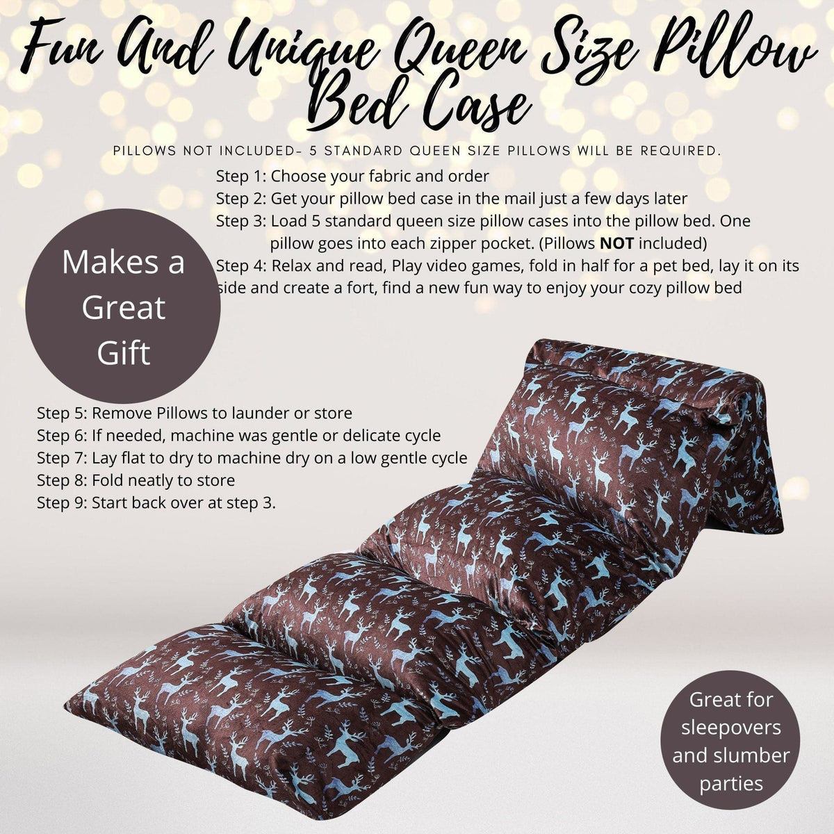 Deer Print Pillow Bed Slipcover, Woodland Pillow Bed, Deer Hunting Pillow Bed or Floor Lounger Slipcover, Gift for Hunters