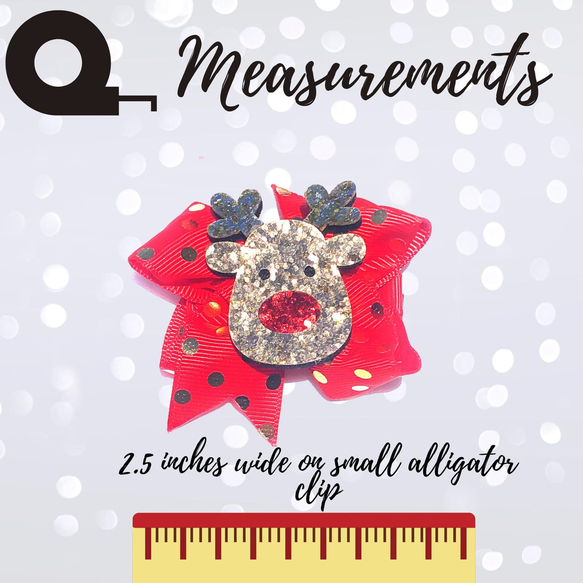 Girls 2.5" Glitter Rudolph the Red Nose Reindeer and Santa Claus Christmas Hair Bow Clips