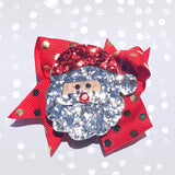 Girls 2.5" Glitter Rudolph the Red Nose Reindeer and Santa Claus Christmas Hair Bow Clips