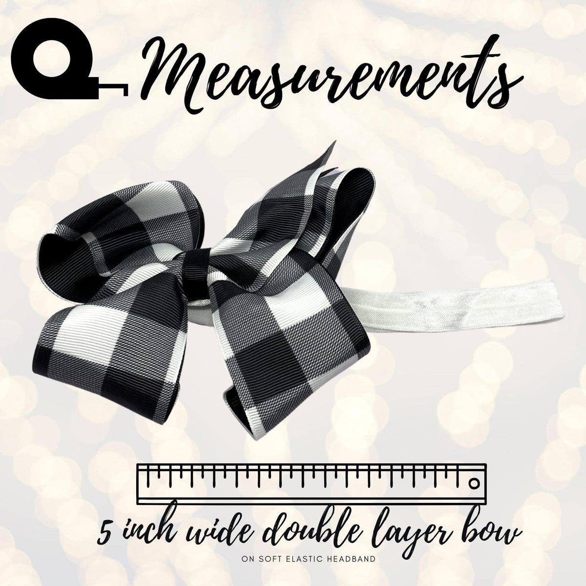 Girls 6 inch Grosgrain Buffalo Plaid Check Lumberjack Print Bow Soft Elastic Headband