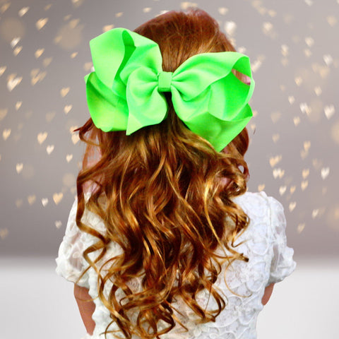 Neon Green big bows for hair, girls hair bow, accessories for hair, basic 8 inch hair bow