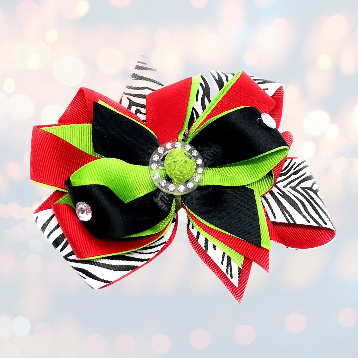 Girls Christmas Rocking Zebra Bling Hair Bow