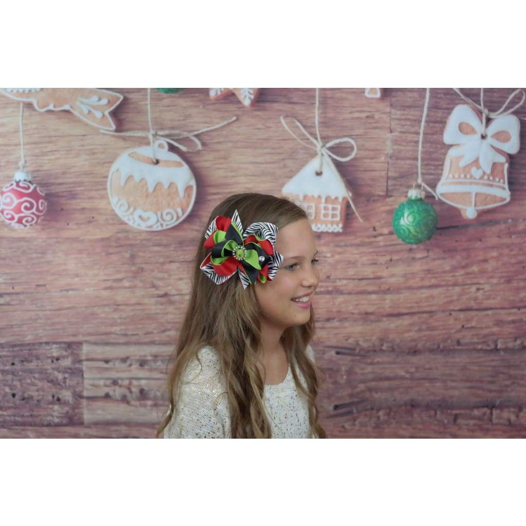 Girls Christmas Rocking Zebra Bling Hair Bow