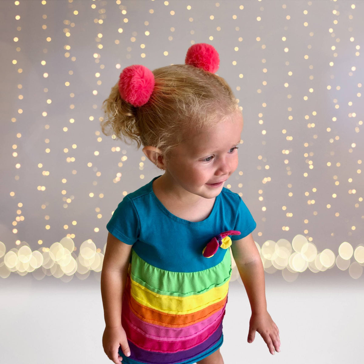 Girls Fur ball pouf Pom Pom ponytail holder elastic hairband