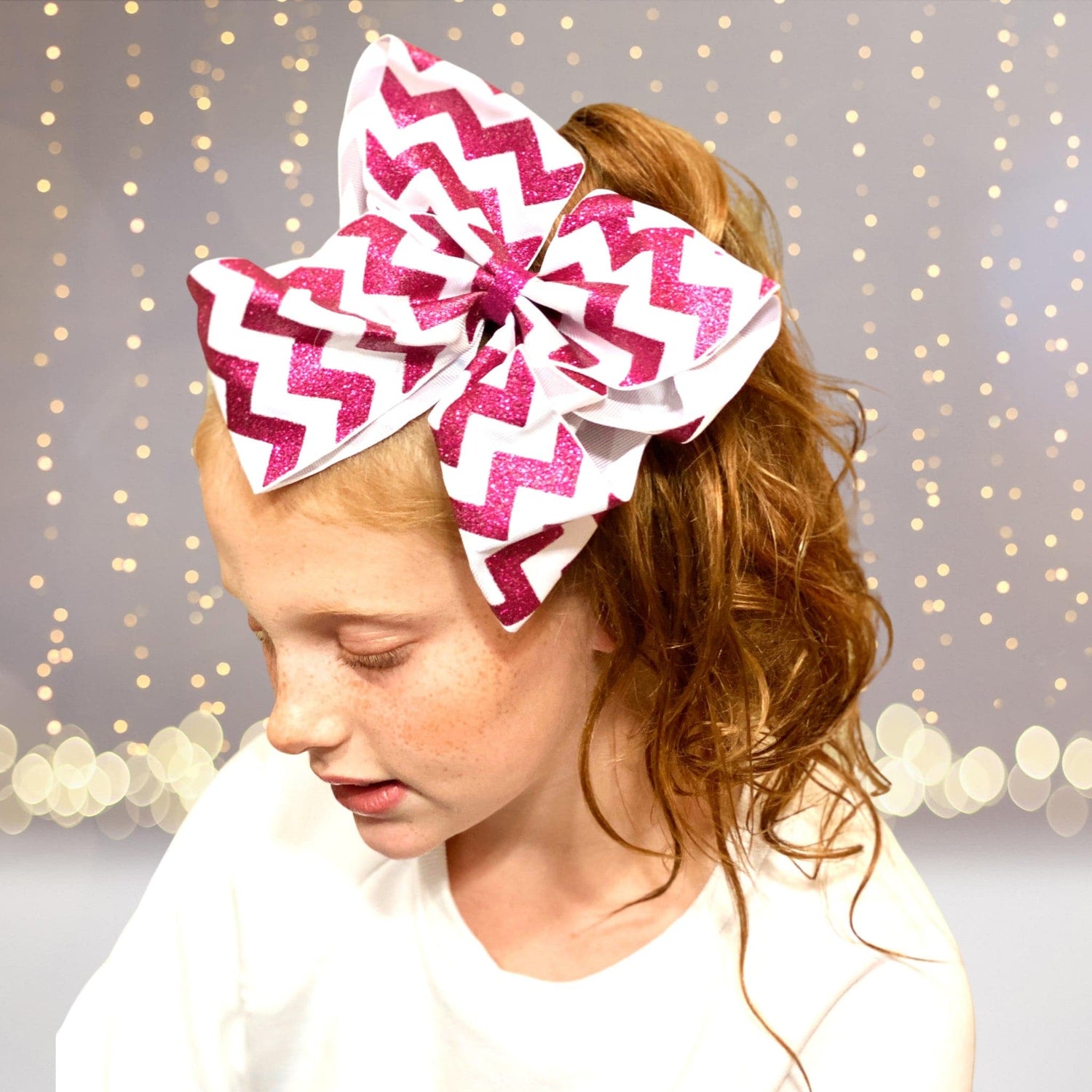 Girls Glitter Chevron Hair Bow, Glitter Hair Bow, Girls Glitter Holiday Bow