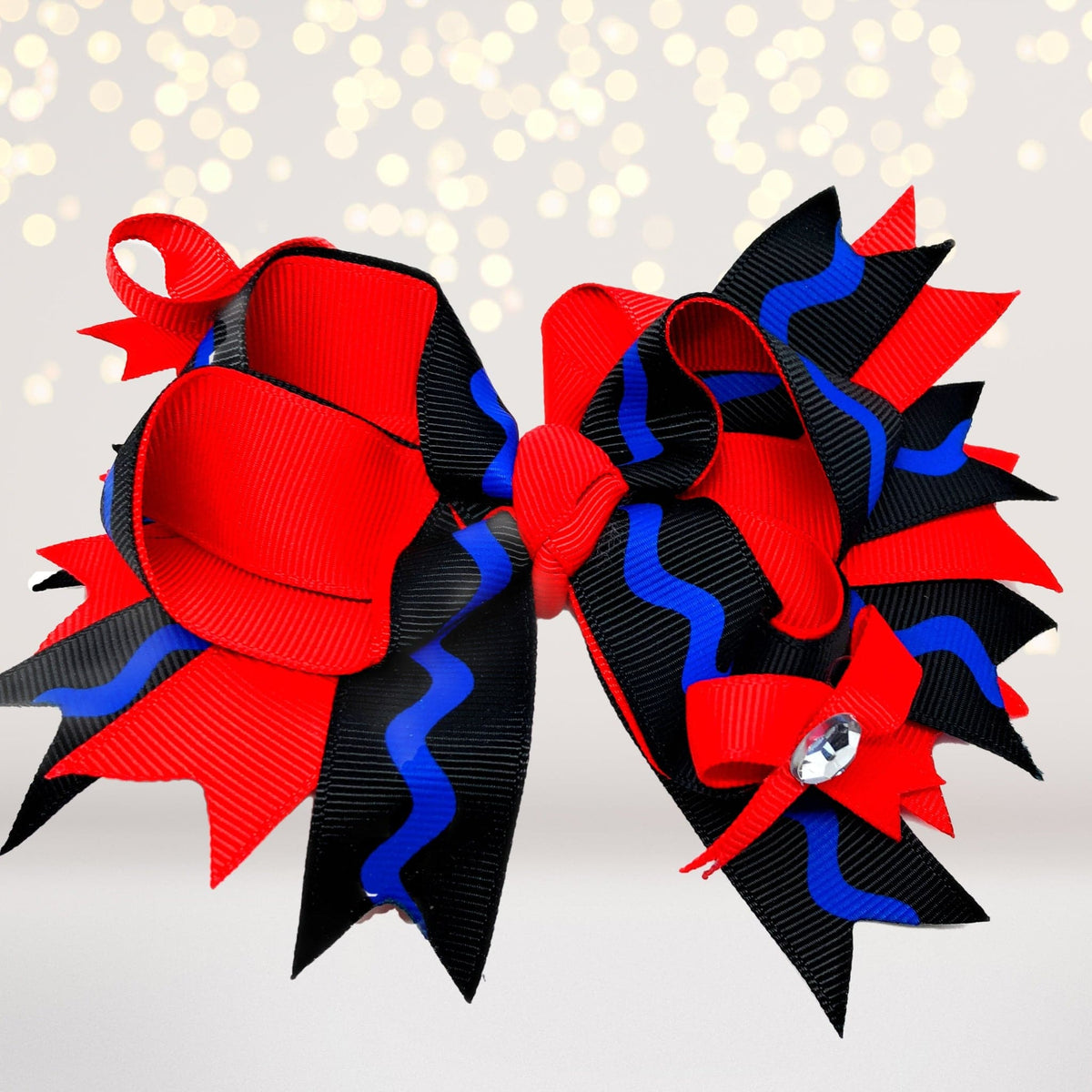 Girls Layered Boutique Hair Bow with Bling Stones