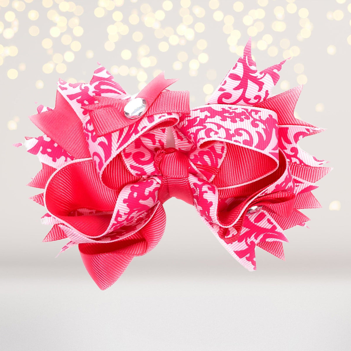 Girls Layered Boutique Hair Bow with Bling Stones