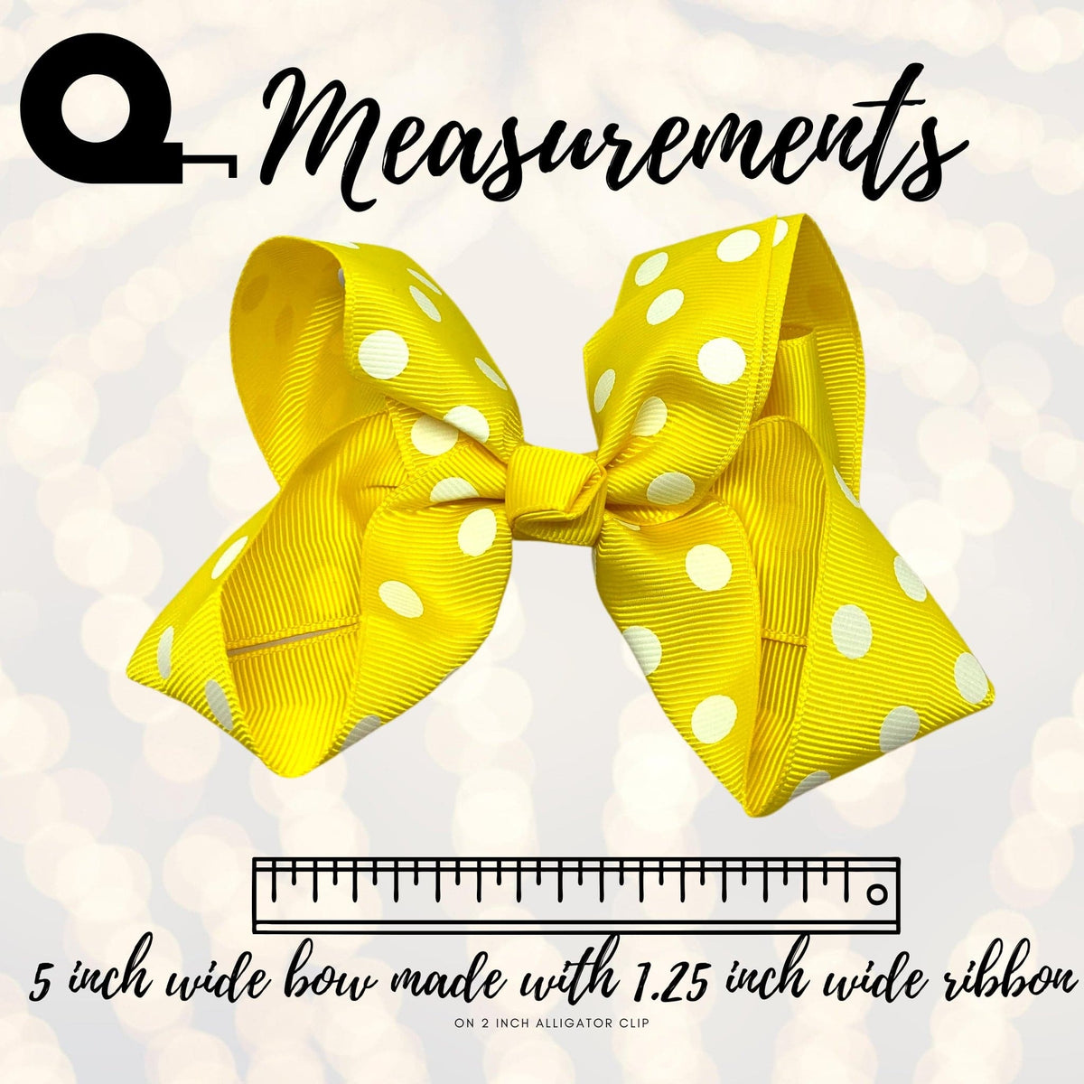 Girls Yellow Polka Dot Hair Bow, 5 inch girls bows for hair, polka dot accessories for hair, hair bow