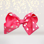 Girls hot pink Polka Dot Hair Bow, 5 inch girls bows for hair, polka dot accessories for hair, hair bow