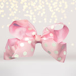 Girls Baby Pink Polka Dot Hair Bow, 5 inch girls bows for hair, polka dot accessories for hair, hair bow