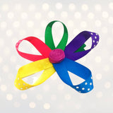 Girls Rainbow Ribbon Flower Hair Clip, Rainbow Flower Clip