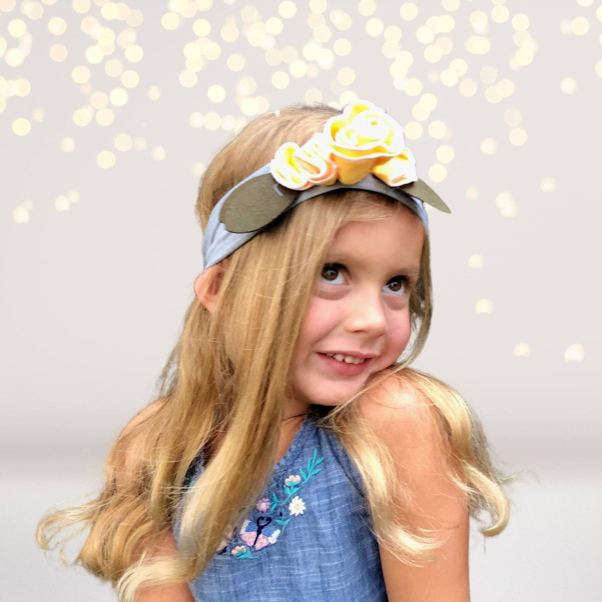 Girls Yellow Roses Cotton Headband