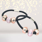 Glistening Beads Hair Ties, Black Glass Bead Hair Elastic, Pink Bead pony, Red Bead Hair elastic