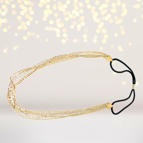 Glistening Strands of Gold and Rhinestones Headband,Gold Gold Chain Headband