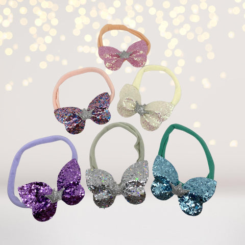 Glitter Butterfly Soft Baby Nylon Headband Set