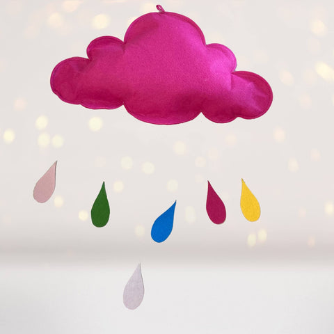 Home & Living - Hot Pink Cloud With Colorful Raindrops Wall Hanging Or Mobile