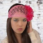 hot pink Crochet Lace Headwrap on model