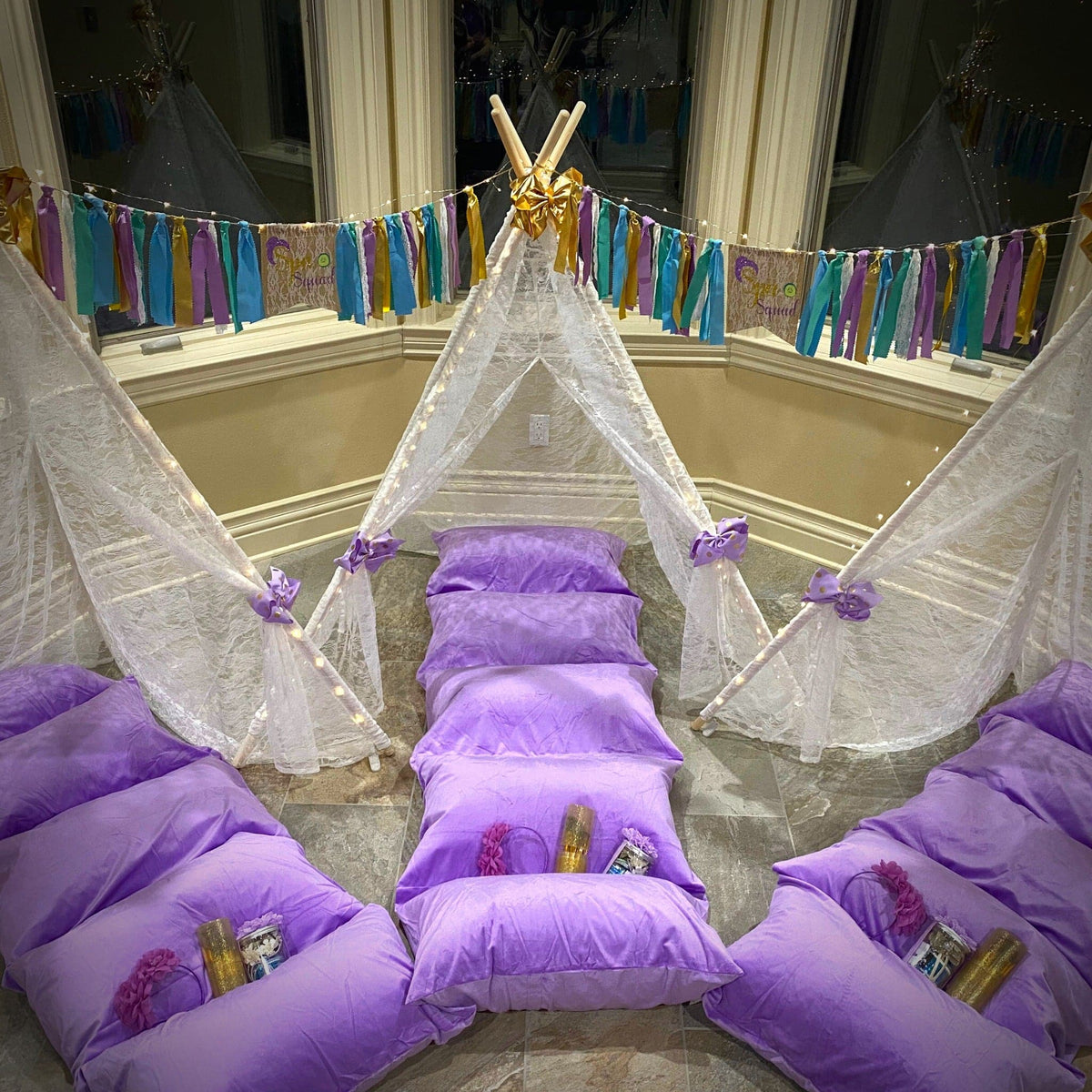 Party Supply Kits - Girls Spa Themed Glamping Sleepover Tee Pee Tent Party Box, Spa Party Decorations