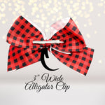 Large Red And Black Plaid Lumberjack Hair Bow, Black And White Plaid Buffalo Check Hair Bow
