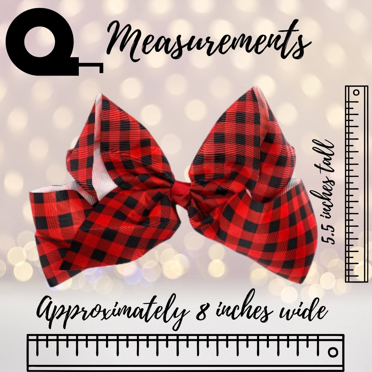 Large Red And Black Plaid Lumberjack Hair Bow, Black And White Plaid Buffalo Check Hair Bow