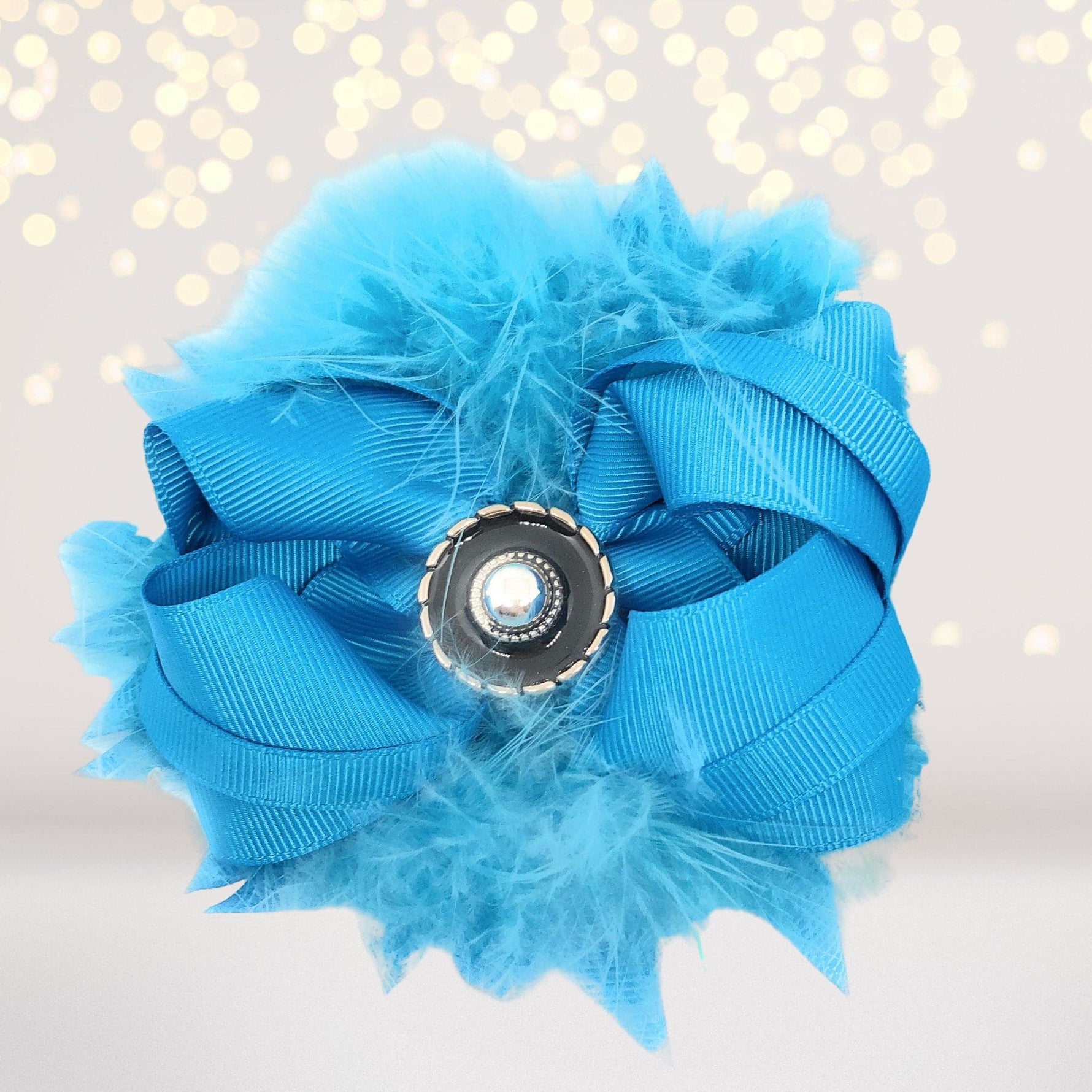 Hair Bow - Marabou Feather Flower Shaped Hair Bow, Marabou Boutique Bow