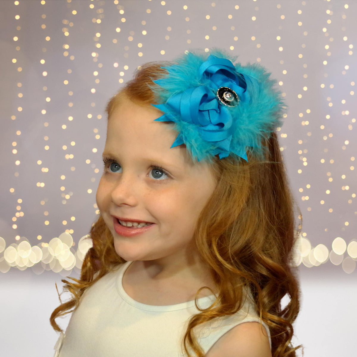 Hair Bow - Marabou Feather Flower Shaped Hair Bow, Marabou Boutique Bow