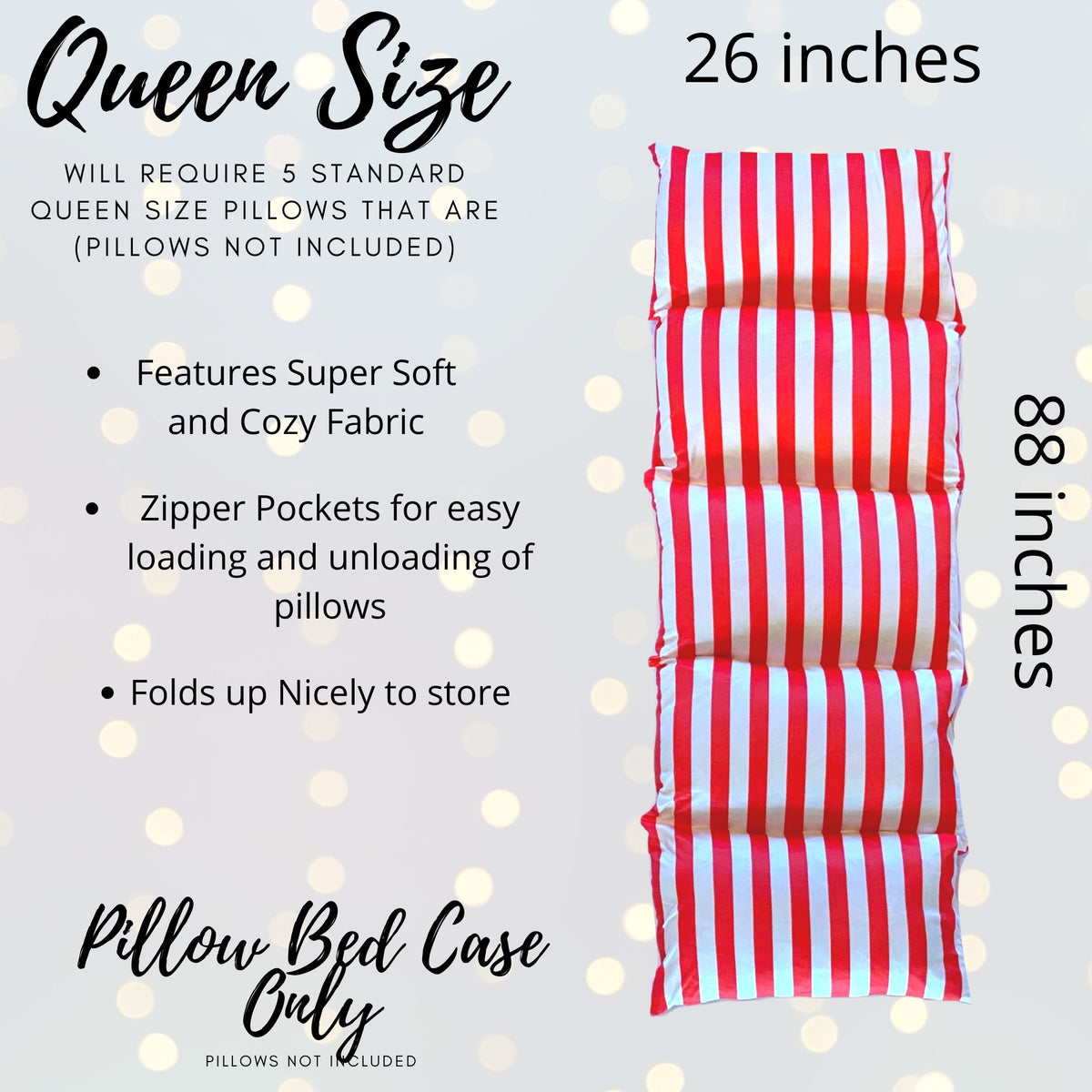 Red and White Stripe Kids Pillow Bed Floor Lounger, Reading Pillow