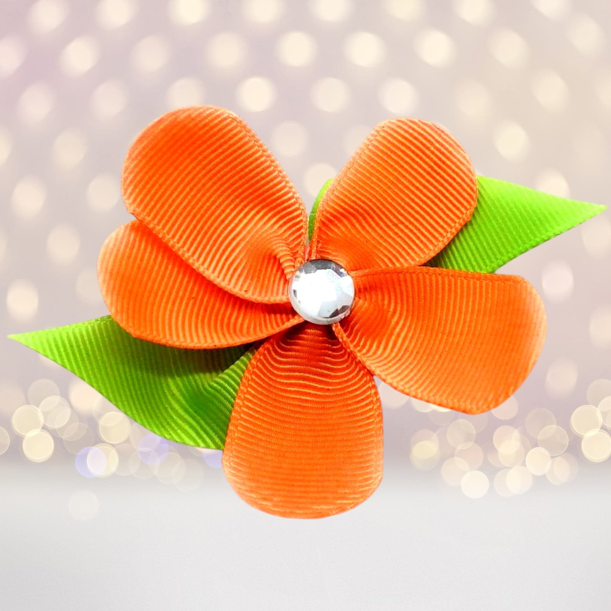 Orange Ribbon Hair Flower Clip, Orange Flower Hair Clip - Orange