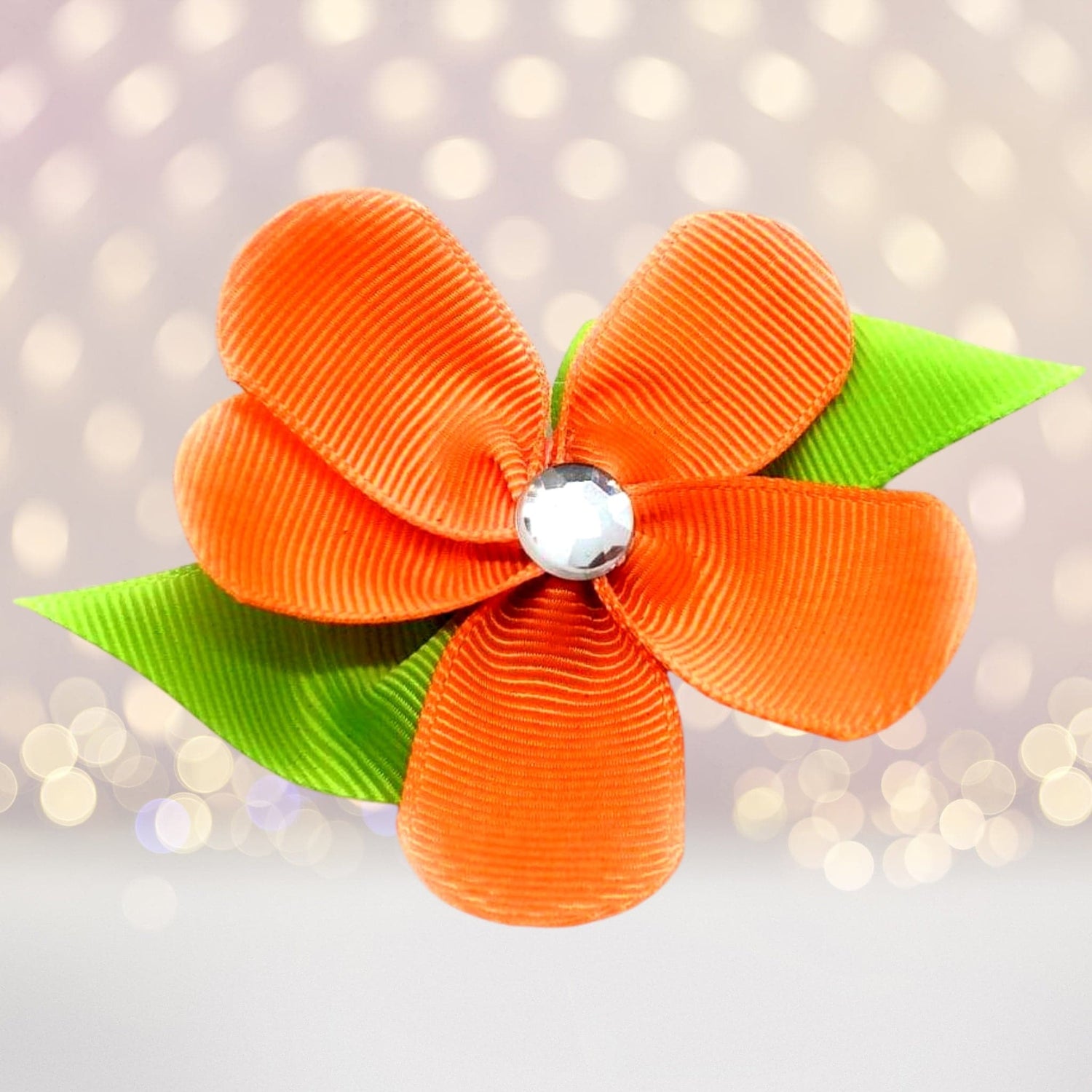 Hair Flower - Orange Ribbon Hair Flower Clip, Orange Flower Hair Clip