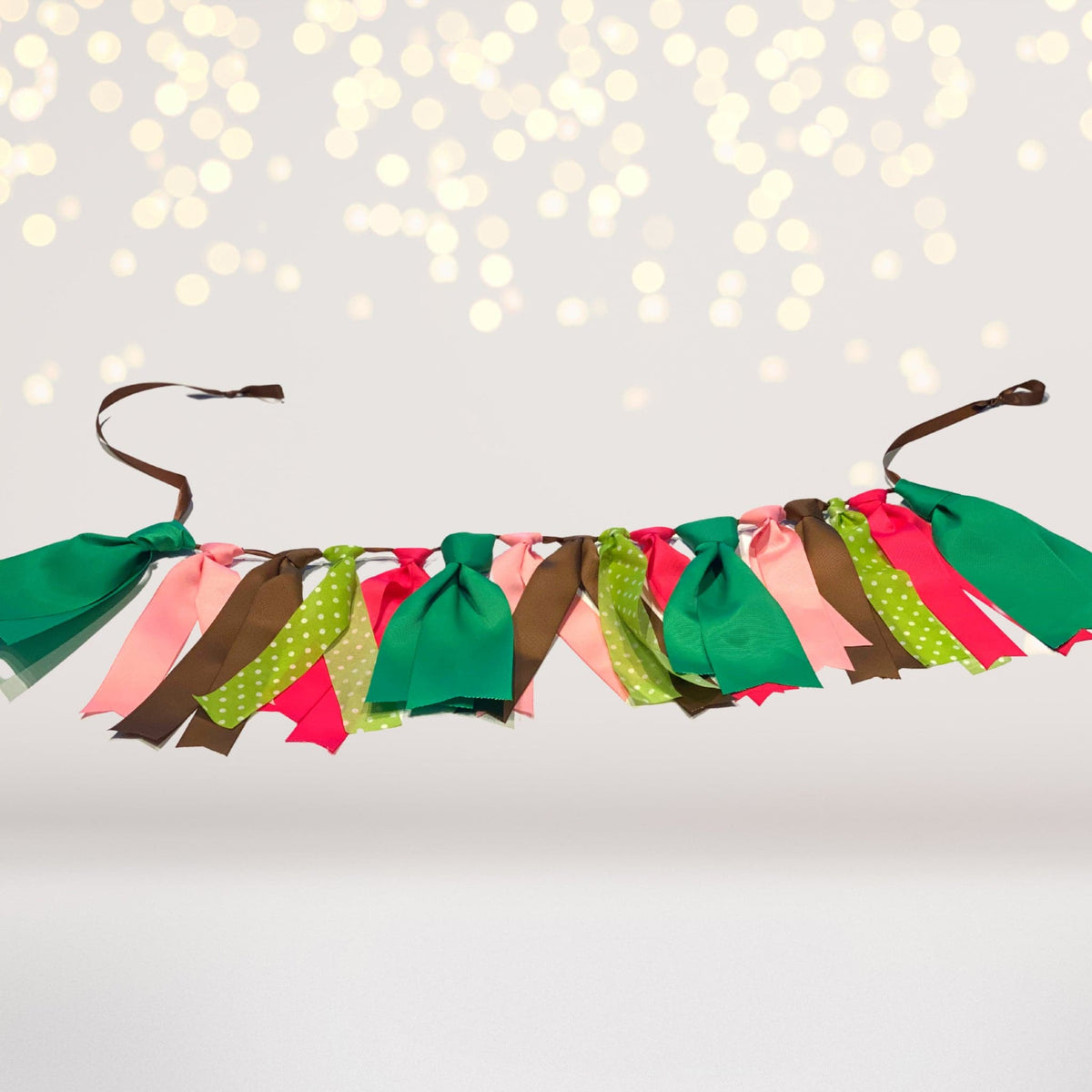 Party Banner - Pink, Green And Brown Handmade Ribbon Banner , High Chair Banner