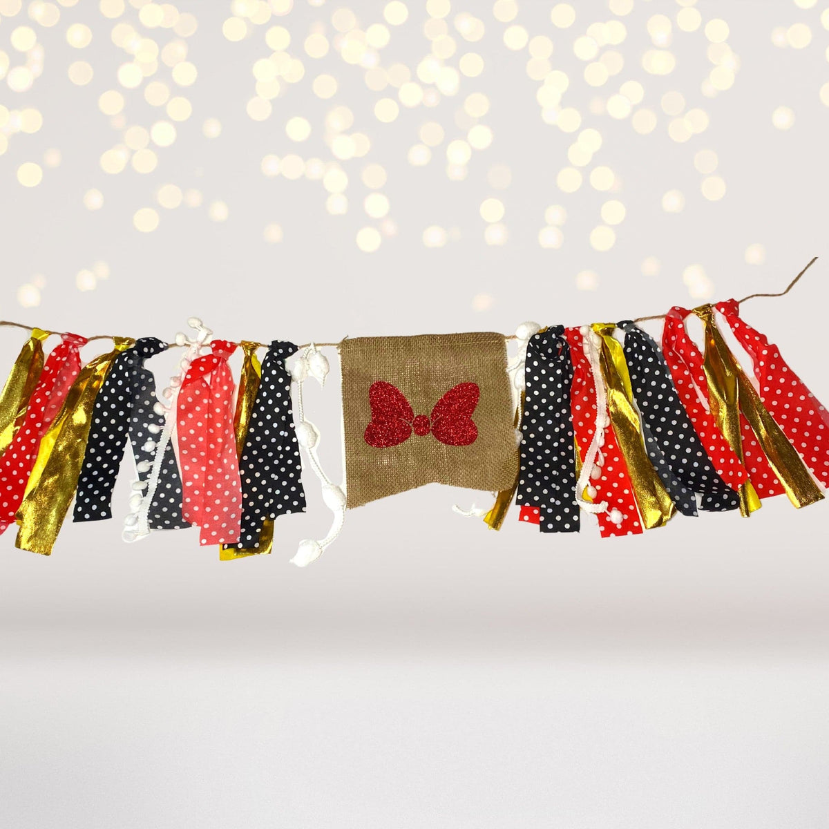 Party Streamers & Curtains - Glitter Red Bow Party Banner, Black And White Polka Dot