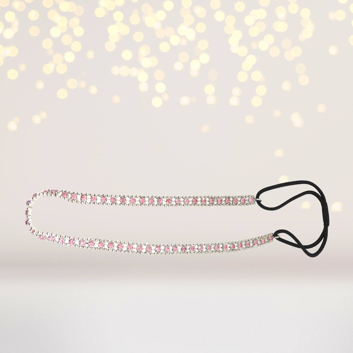 Headband - Pink Rhinestone Boho Headband, Pink Rhinestone Headband