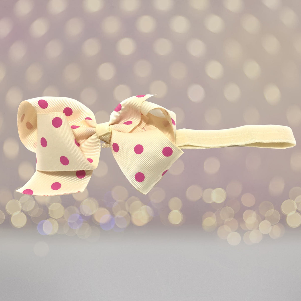 Headband - Polka Dot Chunky Bow Soft Elastic Headband, Polka Dot Bow Baby Headband