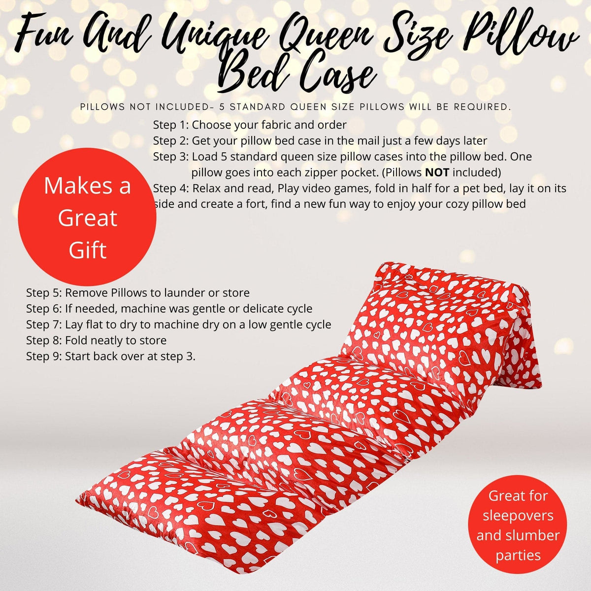 Home & Living - Queen Of Hearts Pillow Bed Case, Red Hearts Valentine's Floor Lounger Gift