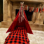 Play Set - Red And Black Buffalo Plaid Teepee Tent Play Set, Buffalo Plaid Holiday Decor