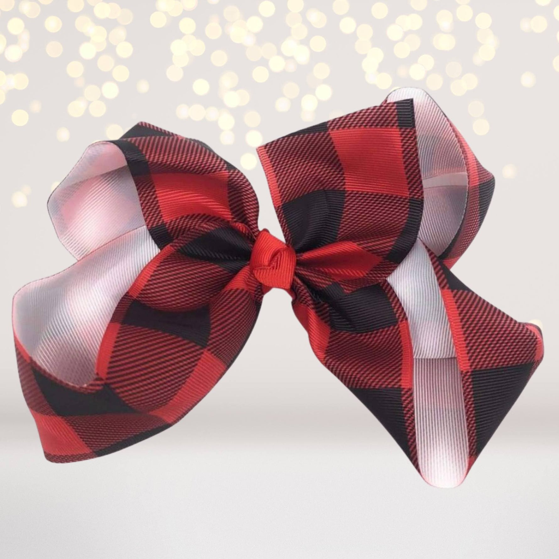 Hair Bow - Red And Black Plaid Hair Bow, Red Lumberjack Print Bow
