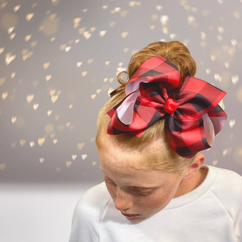 Hair Bow - Red And Black Plaid Hair Bow, Red Lumberjack Print Bow