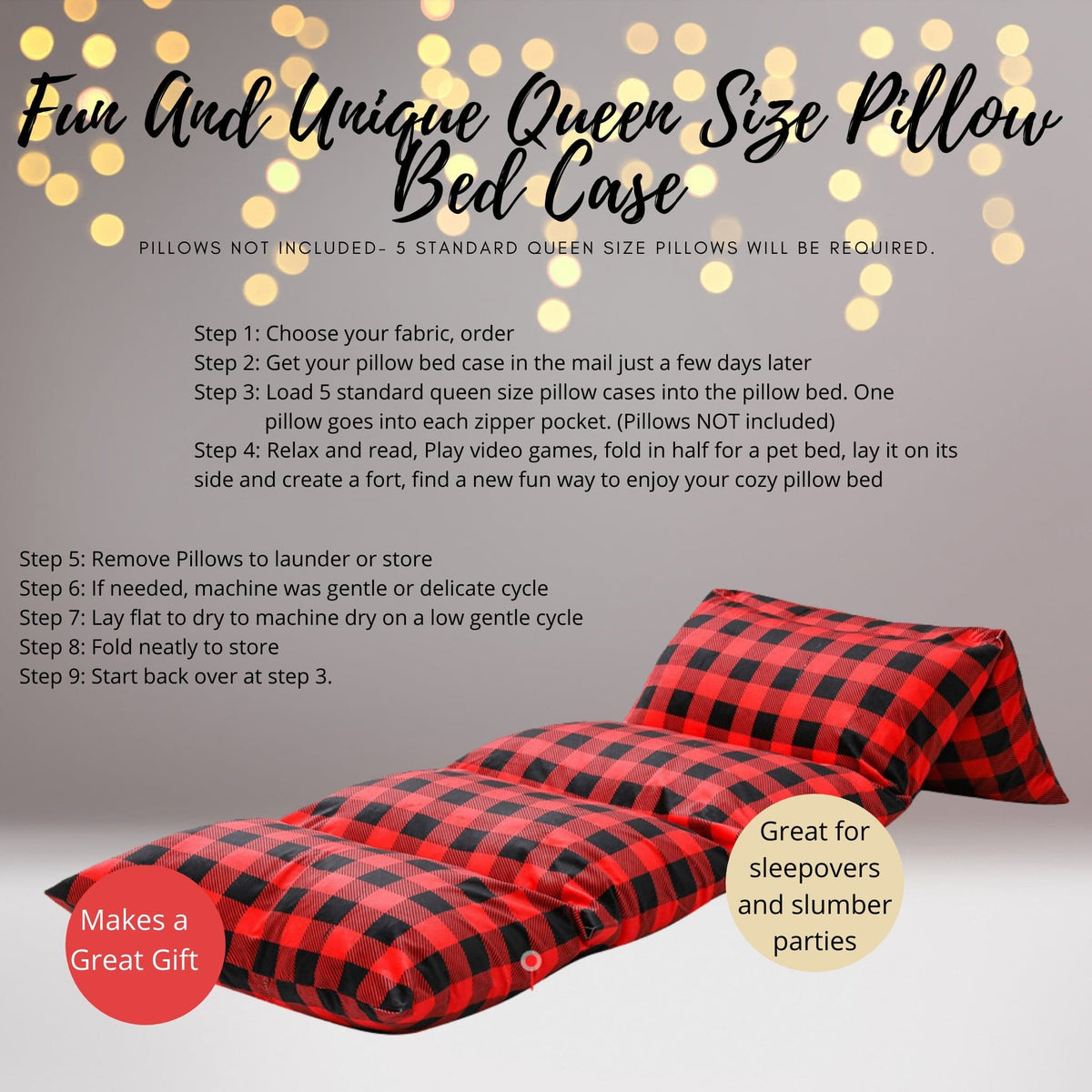 Home & Living - Red And Black Plaid Pillow Bed Case, Lumberjack Print Floor Lounger Holiday Gift