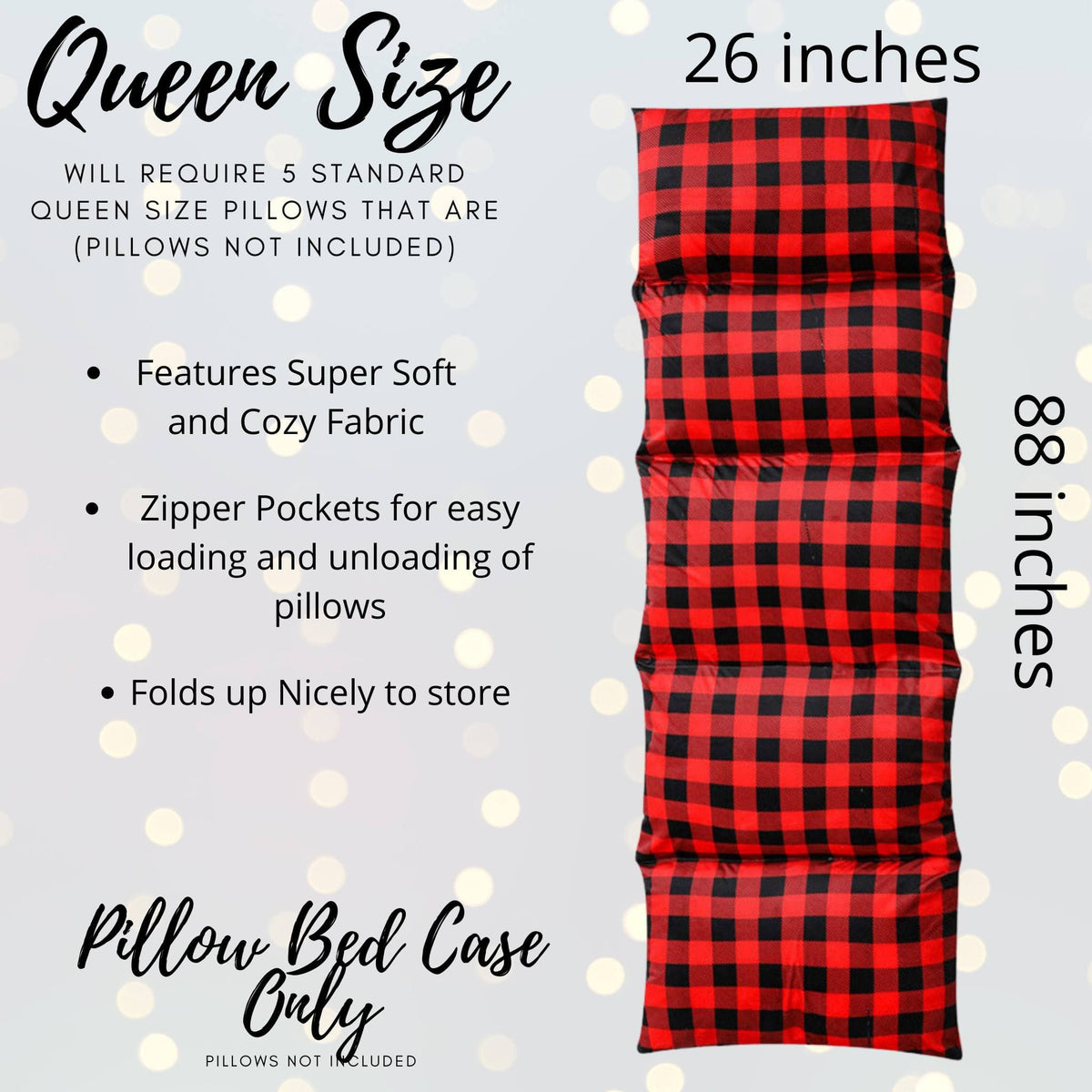 Home & Living - Red And Black Plaid Pillow Bed Case, Lumberjack Print Floor Lounger Holiday Gift