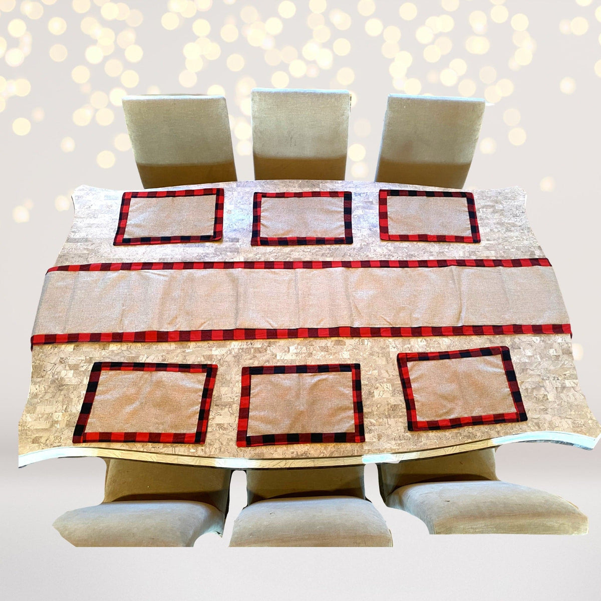 Reversible Red And Black Plaid Print, Lumberjack Print, Buffalo Check Print, Placemats And Table Runner