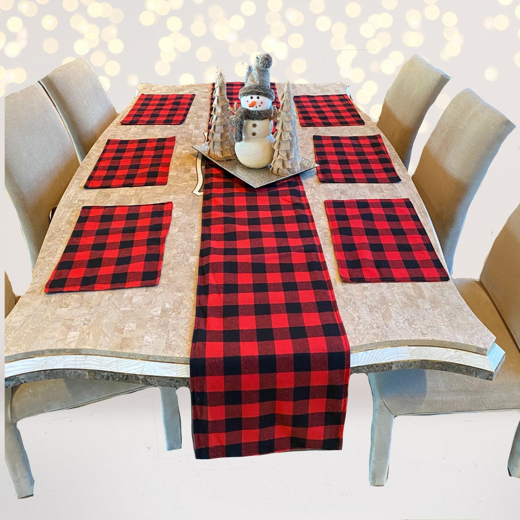 Red and Black Lumberjack Print,  Placemats And Table Runner